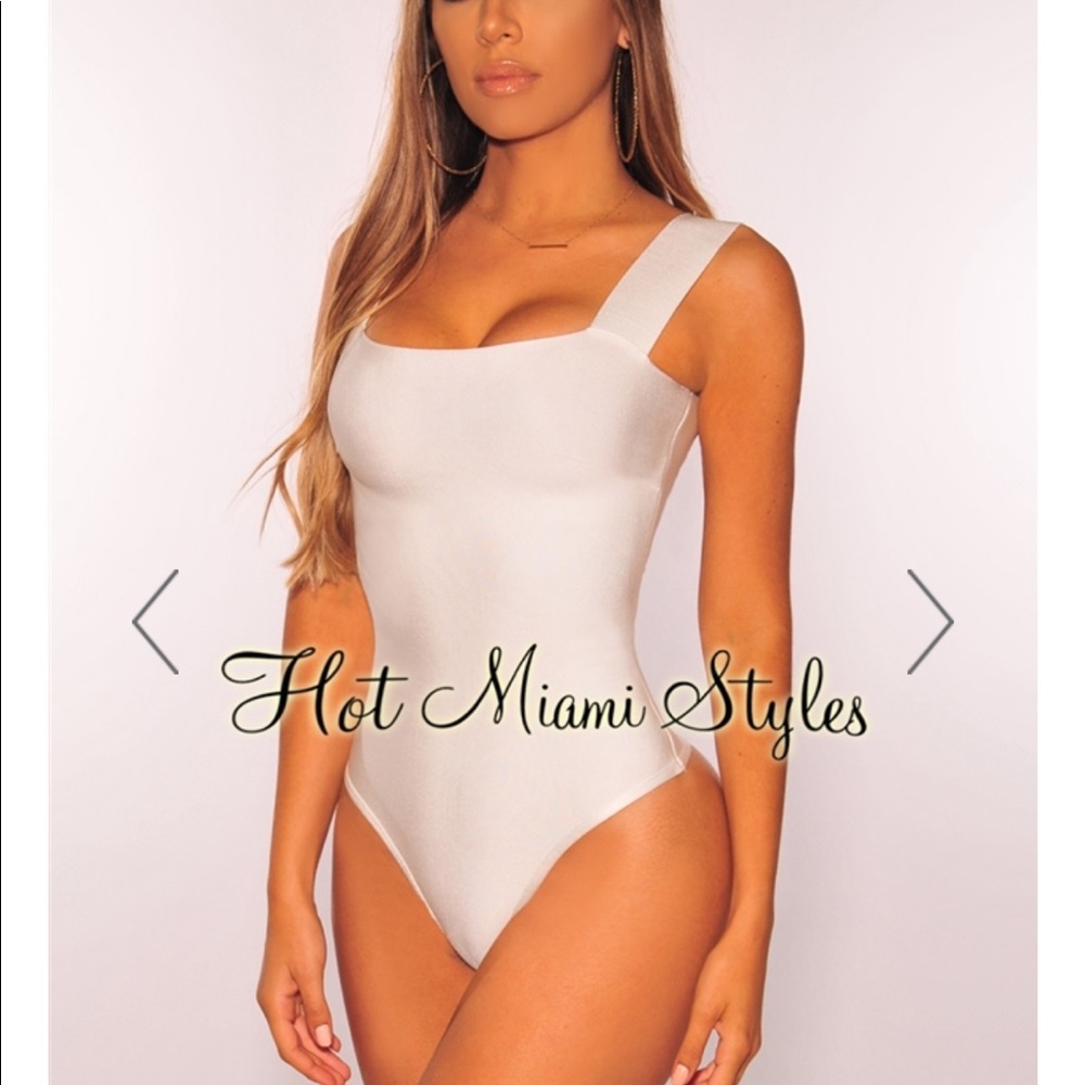 White bandage square neckline bodysuit